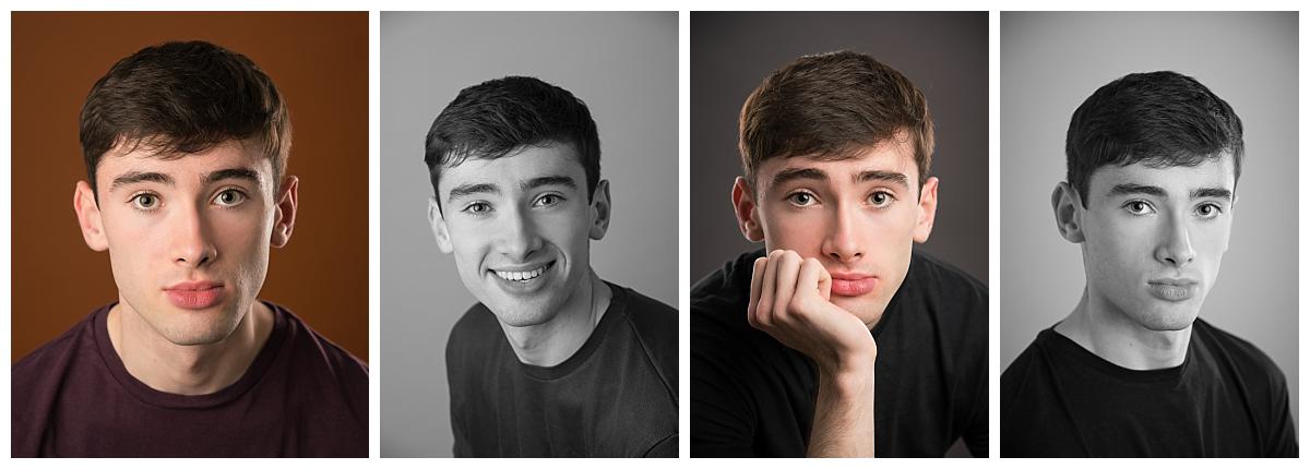 Professional headshots photograph taken by Northern Ireland's top headshot photographer in Belfast of a young actor 2 black and white and 2 colour