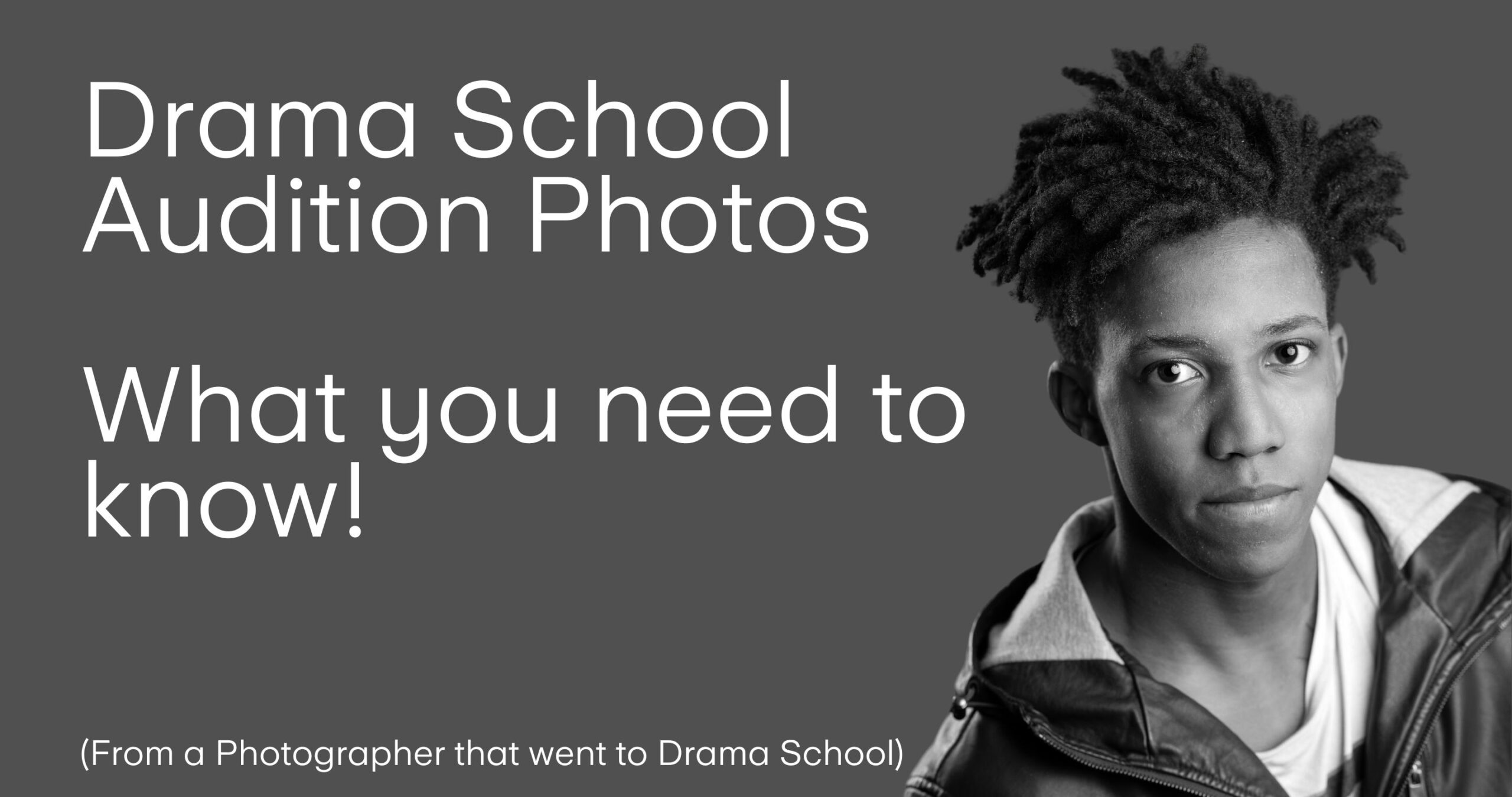 Actor Headshot taken by Northern Irelands leading headshot photographer of a young black male with afro hair in Black and White on a grey background